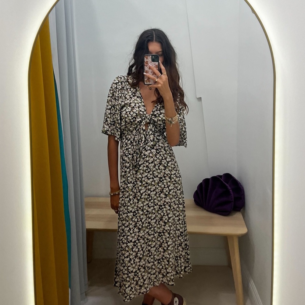 Floral Midi Dress with tie accent